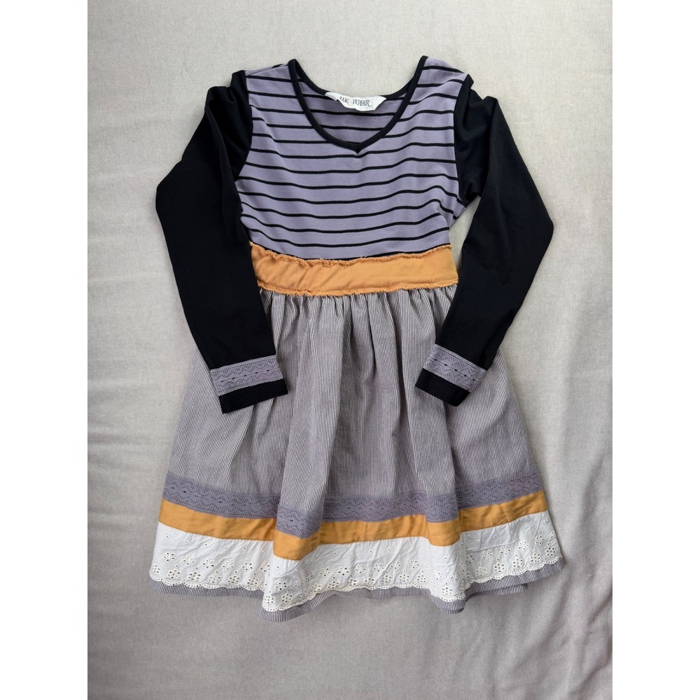Jak & Peppar Girl Sz 10 Boho Stripe Eyelet Lace Dress Long Sleeve
